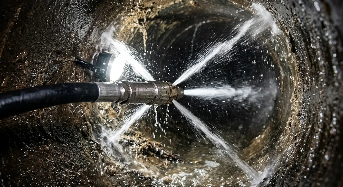 High-pressure hydro jetting nozzle cleaning sewer pipe for Storm Drain Cleaning in Covington